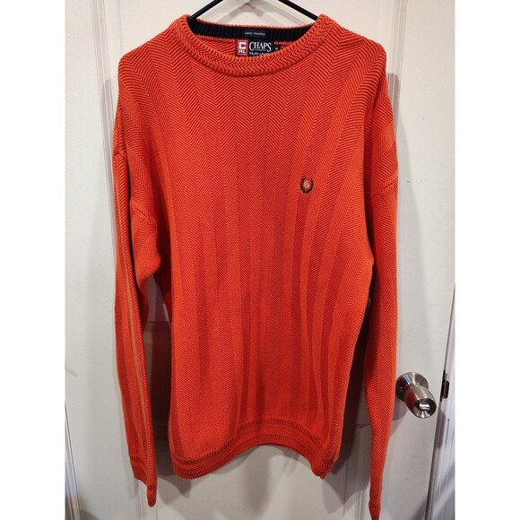 Vintage Ralph Lauren Chaps Hand Framed Knit Sweater Medium Orange Cotton - Picture 1 of 5